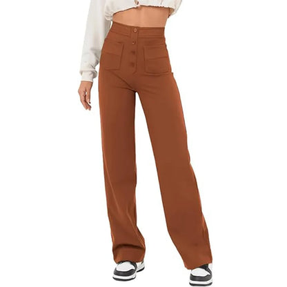 Pantalon Droit Taille Haute à Boutons
