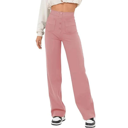 Pantalon Droit Taille Haute à Boutons
