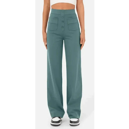 Pantalon Droit Taille Haute à Boutons