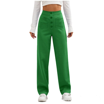 Pantalon Droit Taille Haute à Boutons