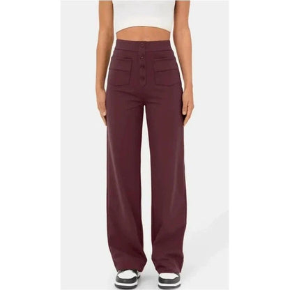 Pantalon Droit Taille Haute à Boutons