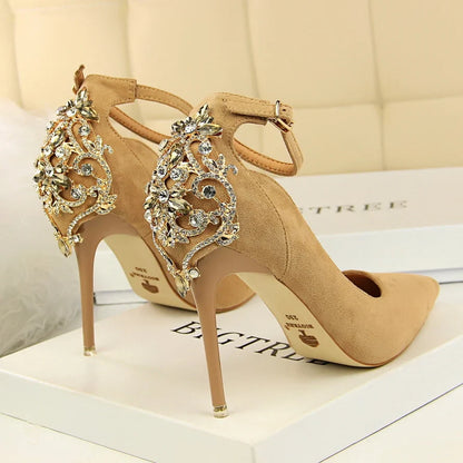 Escarpins en Suédine à Talons Aiguilles et Strass