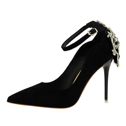 Escarpins en Suédine à Talons Aiguilles et Strass