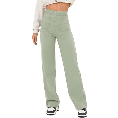 Pantalon Droit Taille Haute à Boutons